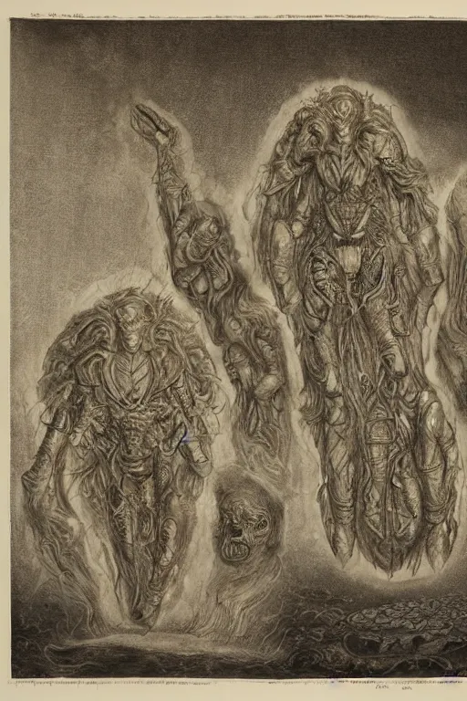 Image similar to manuscript with diagrams of different ancient alien races by agostino arrivabene and alan lee