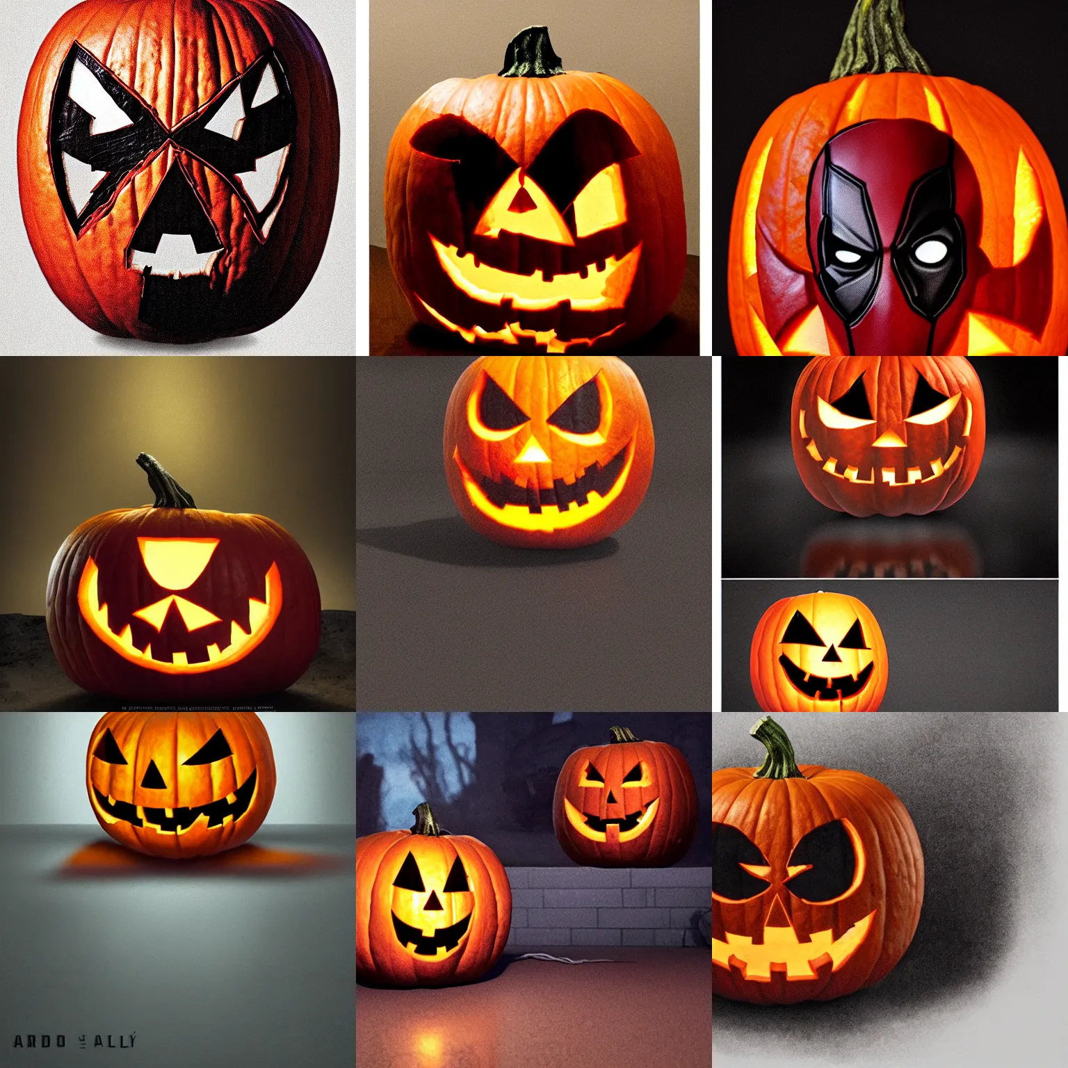 Prompt: deadpool's face in jack - o - lantern, pumpkin carving, volumetric lighting, 8 k octane beautifully detailed render, post - processing, extremely hyper - detailed, intricate, epic composition, cinematic lighting, masterpiece, trending on artstation, detailed detailed detailed, masterpiece, stunning art by anders zorn, wonderful masterpiece by greg rutkowski, beautiful cinematic light,