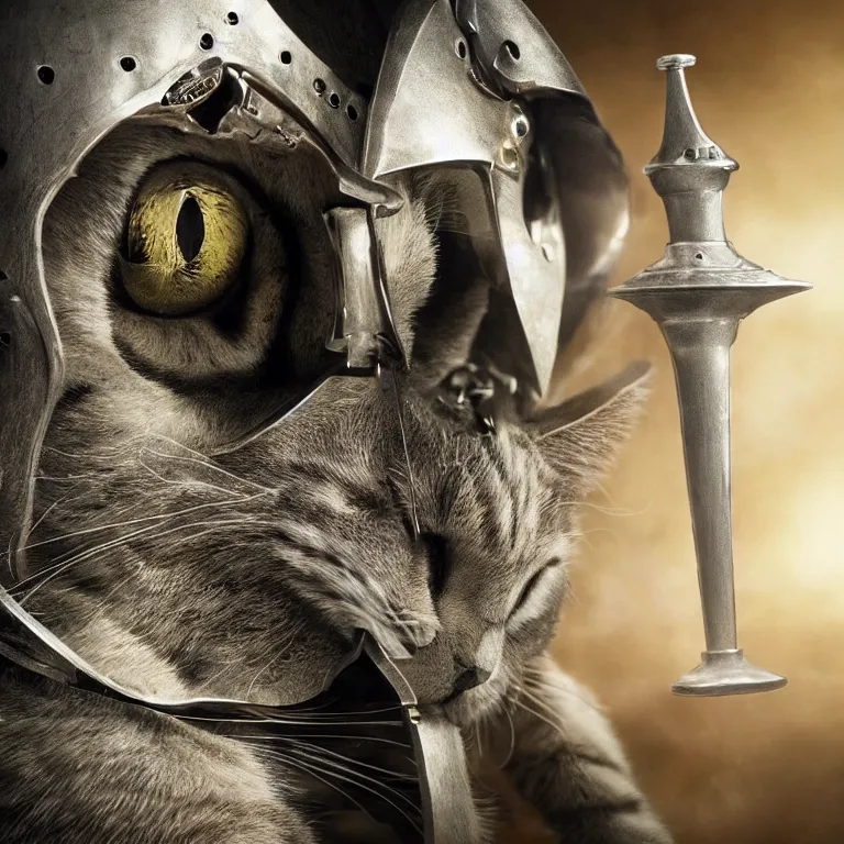 Image similar to an amazing award winning photo of a cat as a knight templar protecting the holy grail, very detailed and sharp, 4k hdr, cinematic masterpiece