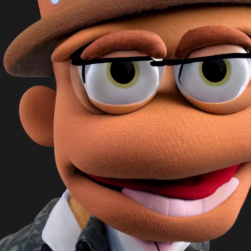 Image similar to mr mackey as a muppet, realistic photograph, detailed, 3D render,