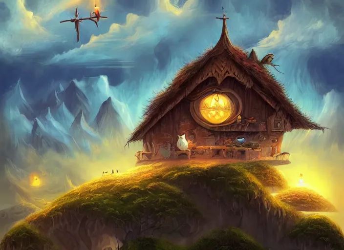 Prompt: epic fantasy landscape, owl house, beautiful sky by Cyril Aquasixio Rolando, Cyril Rolando,