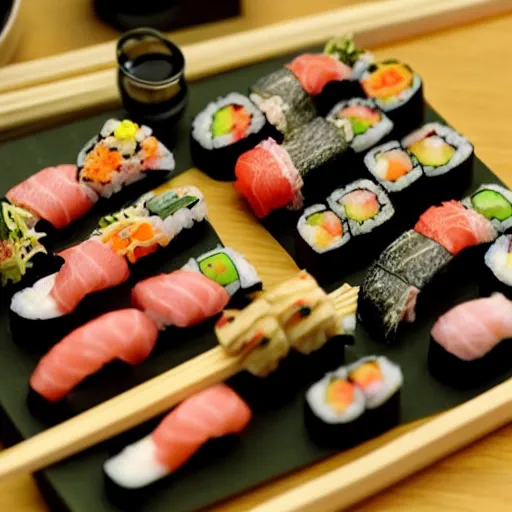 Image similar to miniature people making sushi