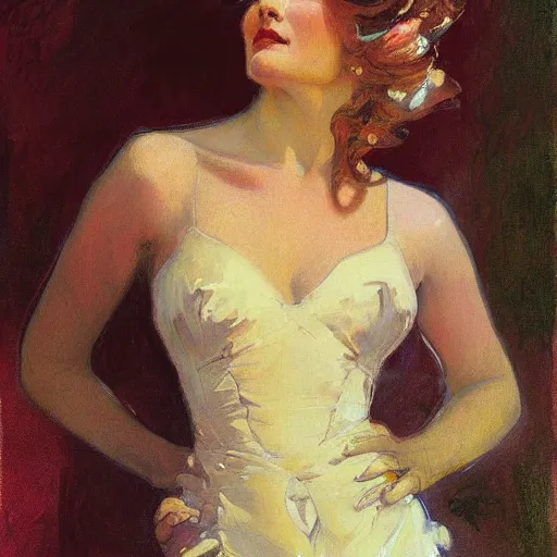 Image similar to portrait of a beautiful woman by gil elvgen, greg manchess, mucha, sorrolla, john singer sargent