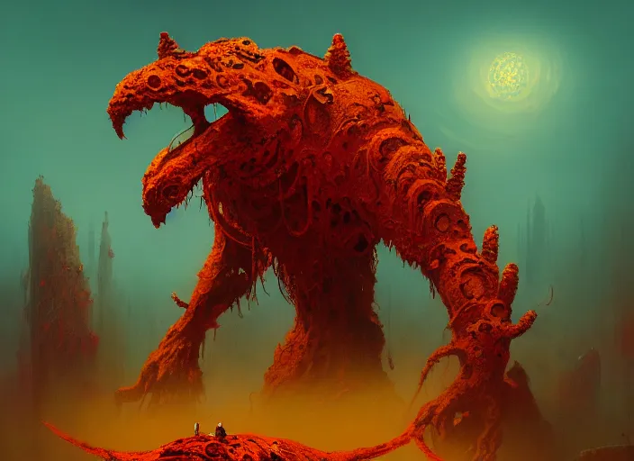 Prompt: A psychedelic barlgura rust monster, vibrant color scheme, highly detailed, in the style of romanticism, cinematic, artstation, Moebius, Greg rutkowski
