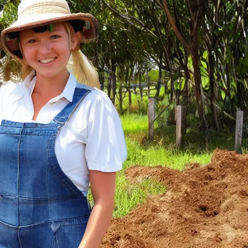 Image similar to an australian anime girl farmer, on a farm