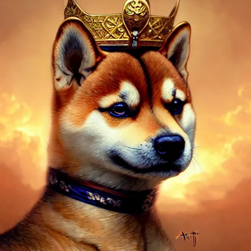 Prompt: portrait painting of a cute shiba inu warrior with crown, ultra realistic, concept art, intricate details, eerie, highly detailed, photorealistic, octane render, 8 k, unreal engine. art by artgerm and greg rutkowski and charlie bowater and magali villeneuve and alphonse mucha