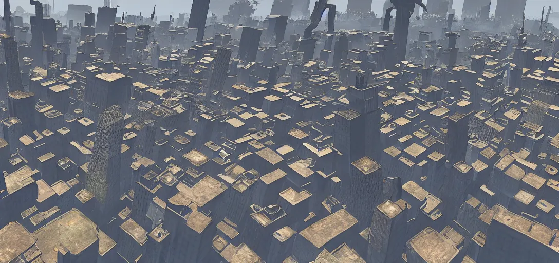 Prompt: City missing textures from a Game