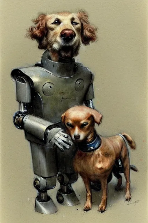 Image similar to (((((1950s boy and his robot box shaped k9 dog. muted colors.))))) by Jean-Baptiste Monge !!!!!!!!!!!!!!!!!!!!!!!!!!!