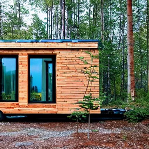 Prompt: a modern tiny home made of glass