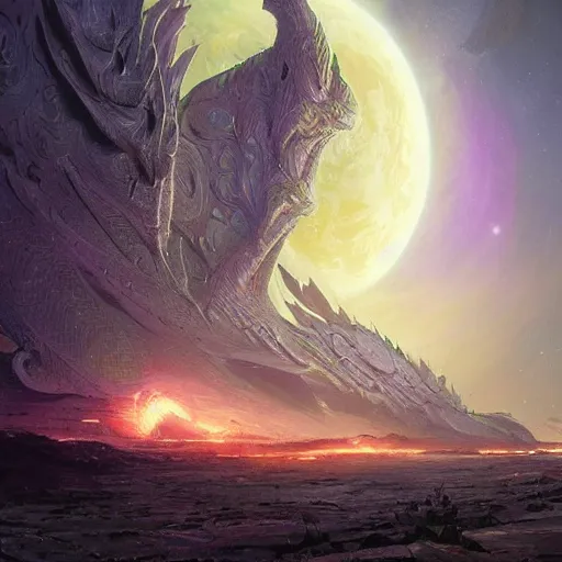 Image similar to matte digital artwork of the galactic beast, iridescent scales, by greg rutkowski and tim white