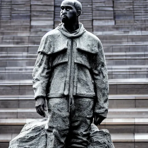 Prompt: a granite statue of kanye west, photograph