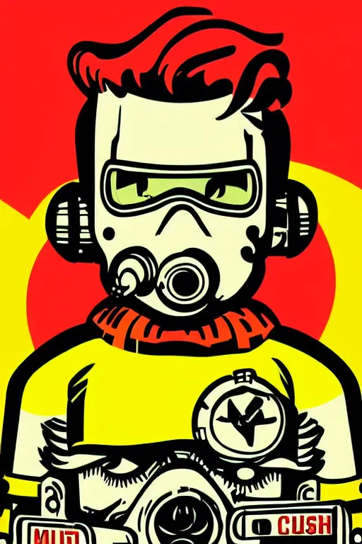 Image similar to fallout 7 6 retro futurist illustration art by butcher billy, sticker, colorful, illustration, highly detailed, simple, smooth and clean vector curves, no jagged lines, vector art, smooth andy warhol style