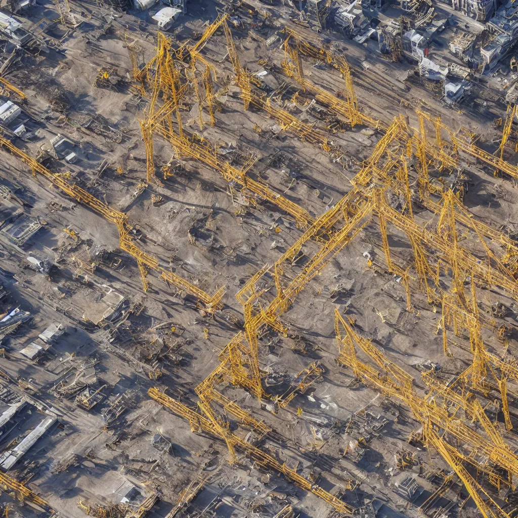 Prompt: golden construction site, birds eye view