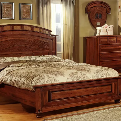 Prompt: a classic woodcraft bed, detailed, realistic,