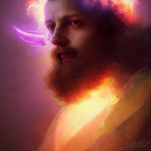 Prompt: rembrandt shoulder level close up ethereal portrait of a beautiful force of the good light seraphim male futuristic angel with halo above head, volume lighting, concept art, by greg rutkowski!!, colorful, xray melting colors!! - g