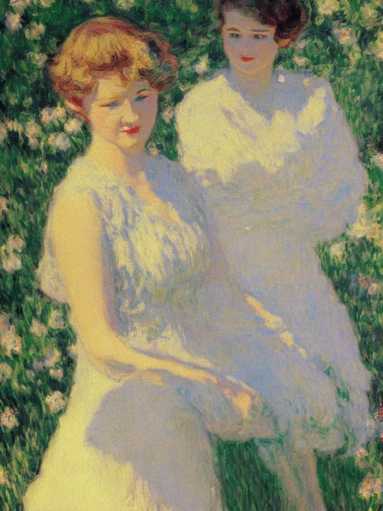 Image similar to portrait of < zelda fitzgerald > as a beautiful young lady, in the sun, slim, out of focus, pleinairism, backlit, closeup, oil on canvas, atr by monet, in the style of le promenade, smooth, impressionnisme, 8 k