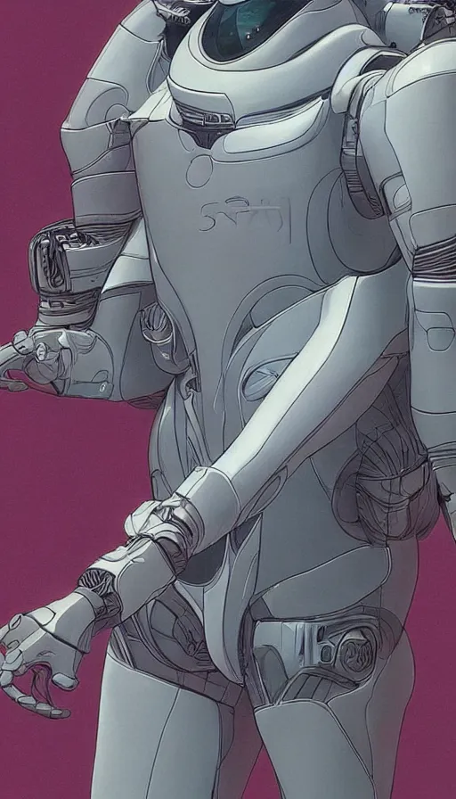 Prompt: a close up of a person wearing a futuristic suit, concept art by mœbius, cg society, retrofuturism, official art, ray tracing, toonami