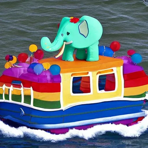 Image similar to gay elephant having a birthday party on a boat