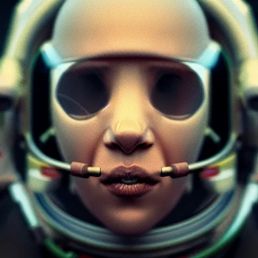 Image similar to Portrait of an astronaut, highly detailed, ominous vibe, smoke, octane render, cgsociety, artstation, trending on ArtStation, by Marie Magny