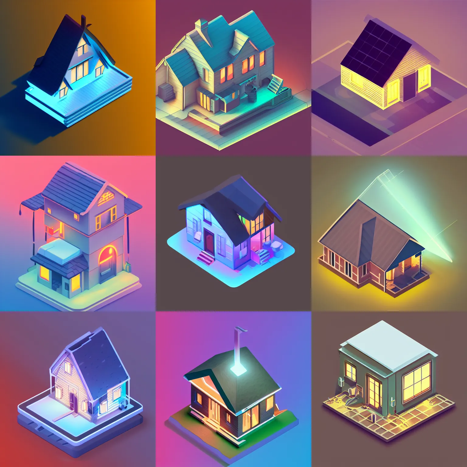 Prompt: isometric webdesign icon for house with gable roof, soft lighting, light beams hitting the roof, by tooth wu, dan mumford, beeple, rossdraws, Artstation