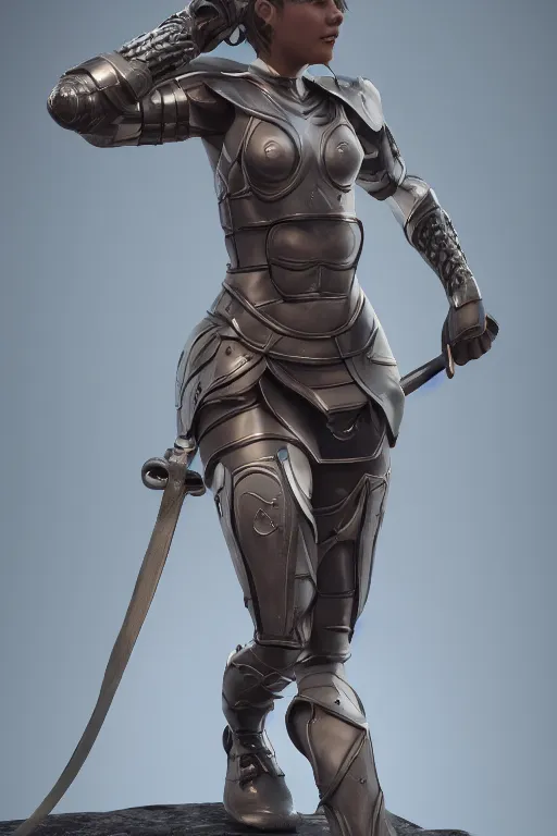 Prompt: a highly detailed sculpt of athletic girl in armor, cinematic light, featured on artstation, octane render, path tracing, sharp focus