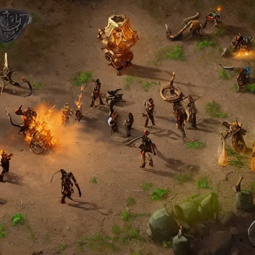 Image similar to an isometric action role playing game in the style of diablo and path of exile, set in a wild west setting, in the desert, with cowboys and monsters, game design, game art, 4 k graphics