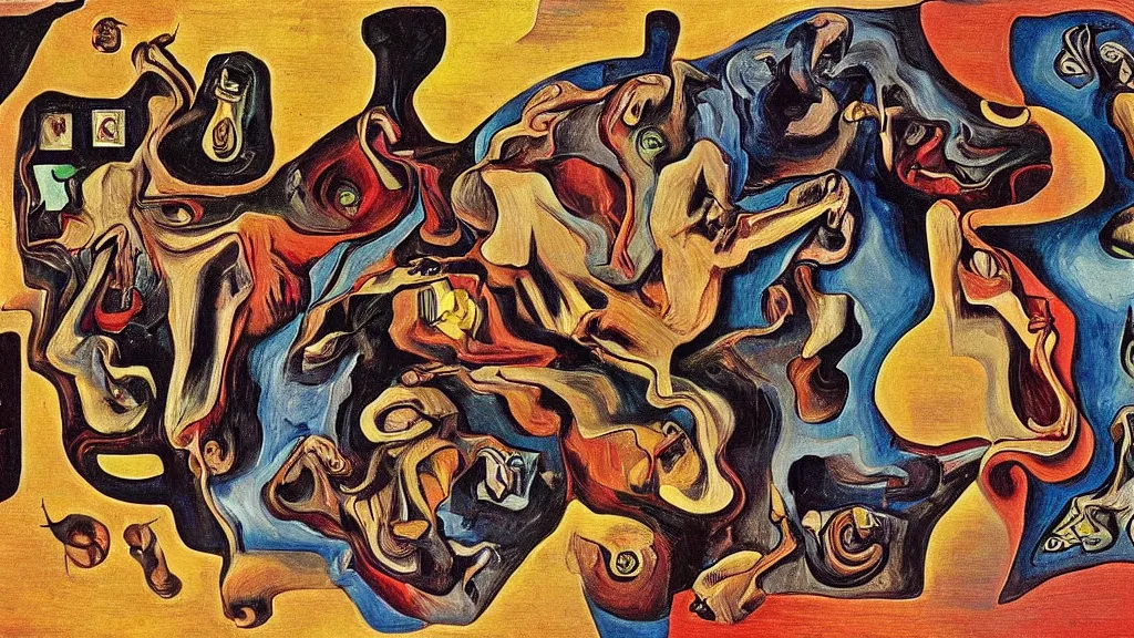 Image similar to psycho-n-autistic totem worshipping, 4K, Symbolism, colorized, by collaboration of Salvador Dali, Van Gogh and M. C. Escher