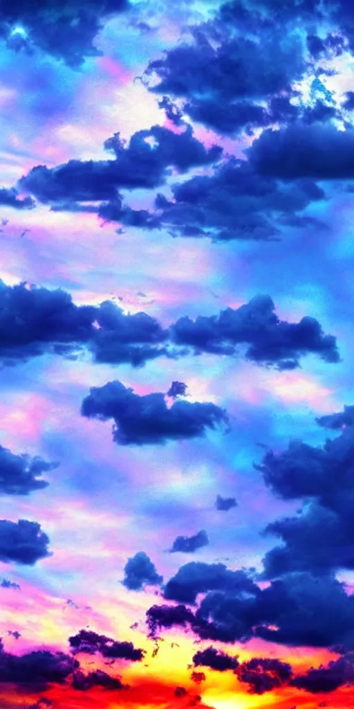 Prompt: a cloudy sky with iridiscent clouds, beautiful, sunset, illustration, ultra high detail, mystical, wallpaper.