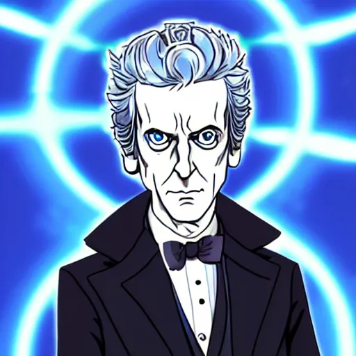 Image similar to peter capaldi, as doctor who, location is inside the TARDIS, anime chibi, by Osamu Tezuka, digital art, trending on pixiv