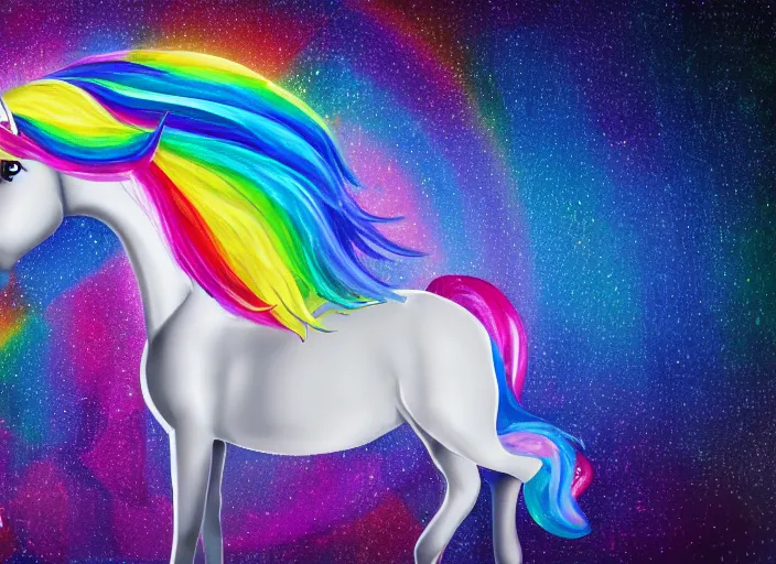 a unicorn made out of diamonds. There is a rainbow in