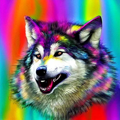 Image similar to retarded wolf, funny, colorful