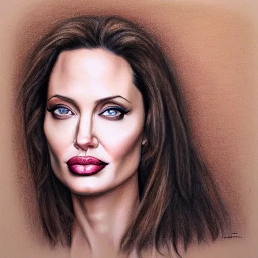 Image similar to pastel drawing of angelina jolie, portrait