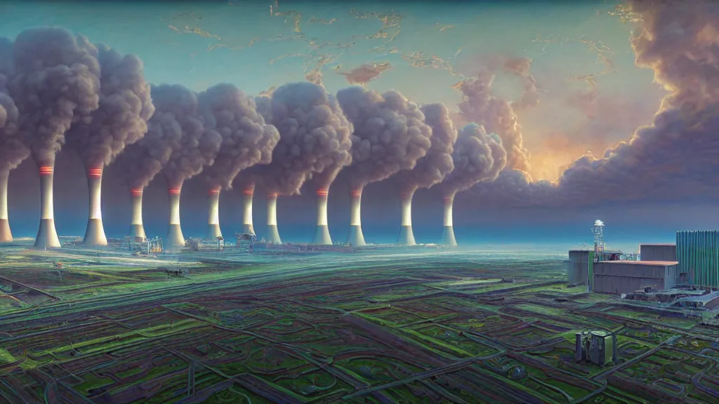 Prompt: Epic Clean Nuclear Plant emerge from the futurist utopia; by Oswaldo Moncayo and Vincent Callebaut; by Simon Stålenhag, oil on canvas; Art Direction by James Cameron; Location: Quito Ecuador 4K, 8K; Ultra-Realistic Depth Shading