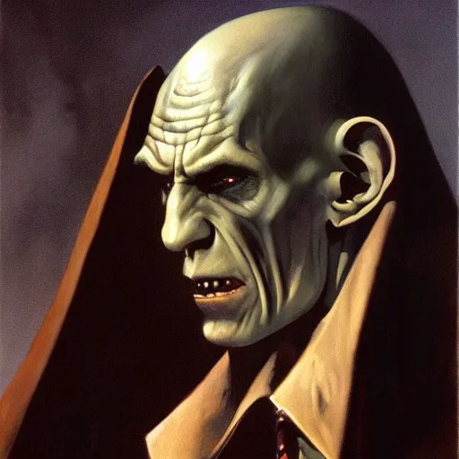 Prompt: ultra realistic portrait painting of nosferatu, art by frank frazetta, 4 k, ultra realistic, highly detailed, epic lighting