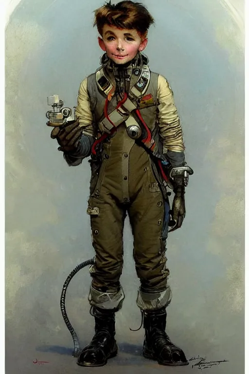 Image similar to ( ( ( ( ( 2 0 5 0 s retro future 1 0 year old boy super scientest in space pirate mechanics costume full portrait. muted colors. ) ) ) ) ) by jean baptiste monge, tom lovell!!!!!!!!!!!!!!!!!!!!!!!!!!!!!!