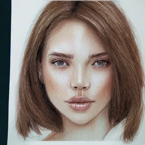 Image similar to beautiful young woman face with very light freckles on cheeks artist sketch closeup