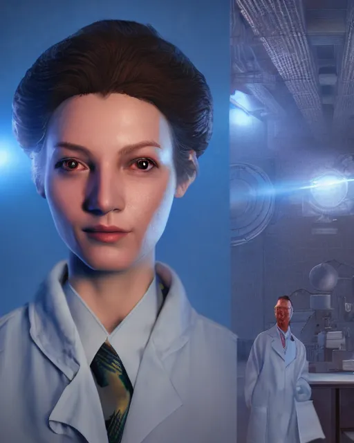 Image similar to Lex Fridman as a scientist. 1980s dystopian Soviet Russia, propaganda screens. Unreal engine, fantasy art by Betty Jiang. Faithfully depicted facial expression, perfect anatomy global illumination, radiant light, detailed and intricate environment