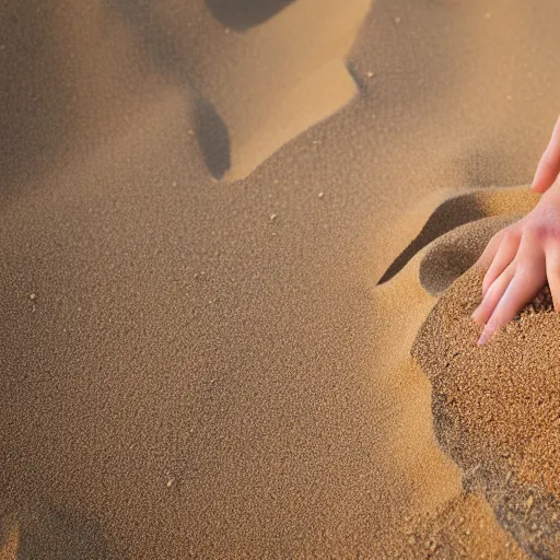 Image similar to desperate hand model rises from the white desert. hand rises from sand. 8 k