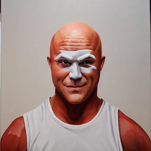 Prompt: painting of mr. clean cosplaying as gigachad, completely white eyes, blank eyes