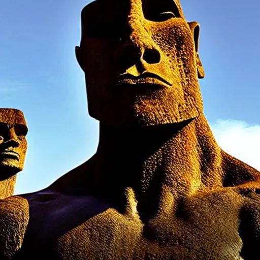 Prompt: dwayne johnson as an easter island statue photo realistic. dramatic lighting, cinematic lighting.