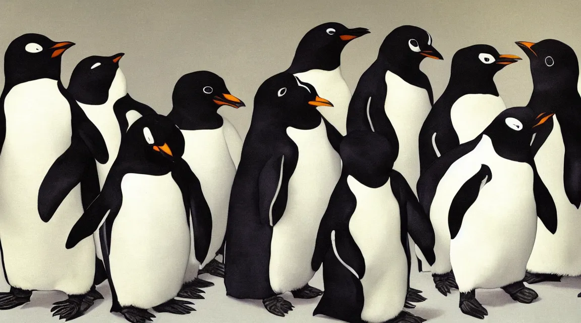 Prompt: Linux Tux penguin wallpaper painted by Caravaggio