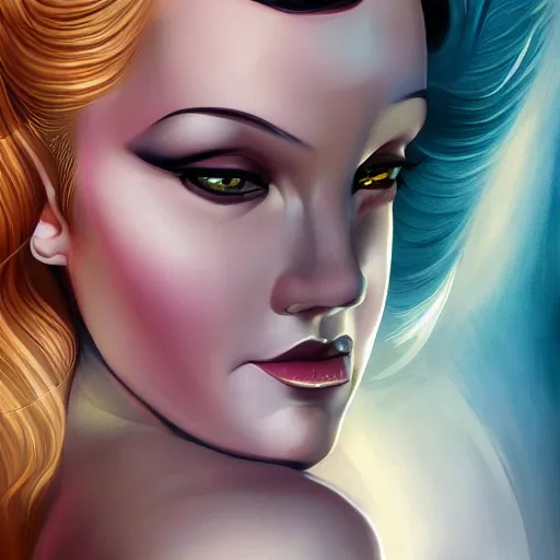 Image similar to an art deco, ( streamline moderne ), multi - racial portrait in the style of anna dittmann and charlie bowater and chanthara. very large, clear, expressive, and intelligent eyes. centered, ultrasharp focus, dramatic lighting, photorealistic digital matte painting, intricate symmetrical ultra detailed background.