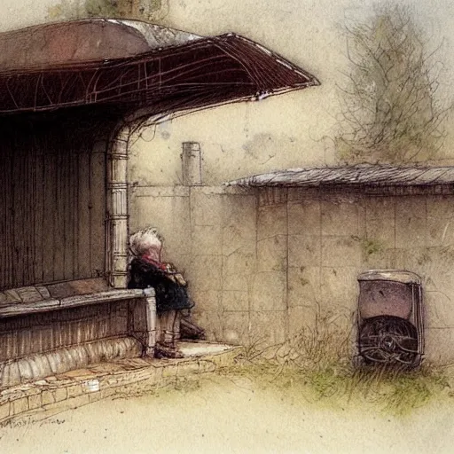 Prompt: (((((2100s bus stop . muted colors.))))) by Jean-Baptiste Monge !!!!!!!!!!!!!!!!!!!!!!!!!!!