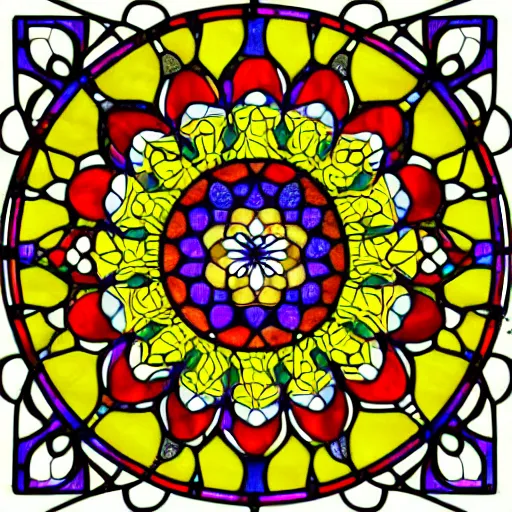 Prompt: stained glass floral mandala, 2 d, geof darrow, 8 k, artstation, yellow