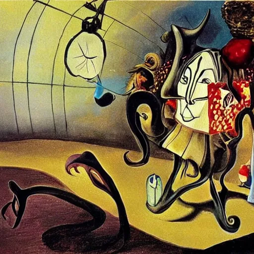 Image similar to Alice in Wonderland, painted by Salvador Dali