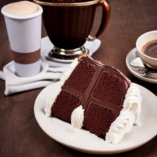 Prompt: cinematic dramatic lights movie shot of ultra realistic catalog photo of a cup full of sweet goloso pasticceria chocolate ice cream cake with a coffee - praline twist cream bigne in with rich details in luxury cup and plates