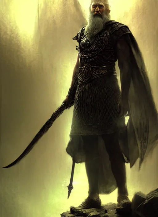 Image similar to odin, the allfather, illustration, full body, high quality, intricate details, details, craig mullins, intricate, atmosphere, highly detailed, matte painting, cinematic, deviantart, realistic, photorealistic, concept art