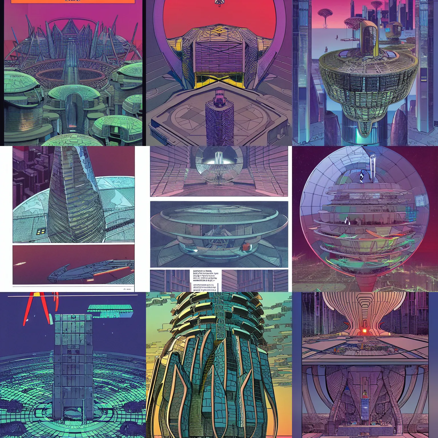 Prompt: arcology illustrated by georges bess, moebius, fred beltran, valentin secher, niko henrichon
