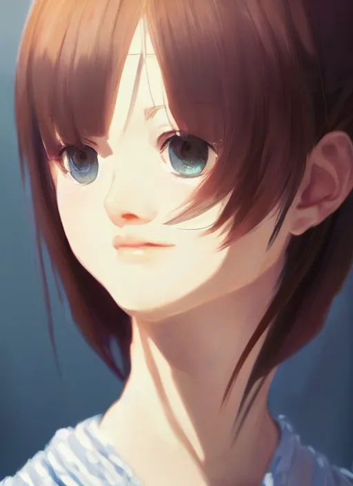 Prompt: portrait of a girl with a square hairstyle, short bangs, wonderful eyes, complex, applied to tone, ambient lighting, high detail, digital painting, artstation, concept art, 4 k, stunningly beautiful, clear focus, makoto shinkai and akihiko yoshida, hidari and vlop