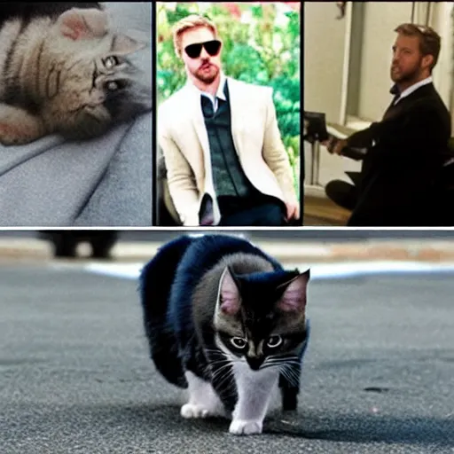 Image similar to ryan gosling turning into a cat